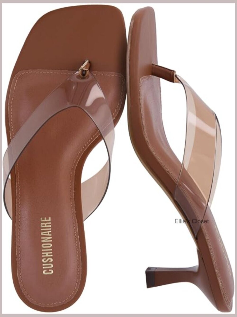 Kitten Heel Square Toe Clear Strap Sandals with Memory Foam